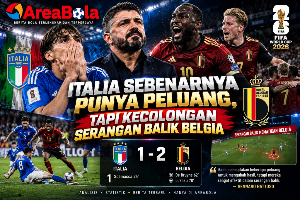 Areabola Italia punya peluang tetapi kecolongan serangan balik Belgia di UEFA Nations League 2026